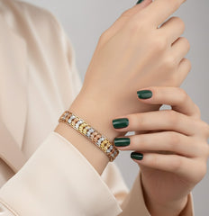 Elegant Tricolor Bracelet – Sterling Silver Gold Rose Gold Mixed Tones