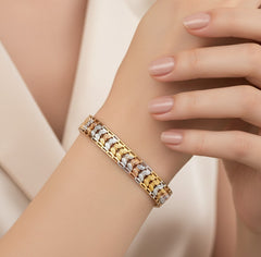 Elegant Tricolor Bracelet – Sterling Silver Gold Rose Gold Mixed Tones