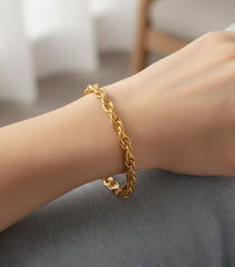 14K Gold Twisted Rope Hollow Bracelet – Real Solid Gold Chain Jewelry for Women & Men