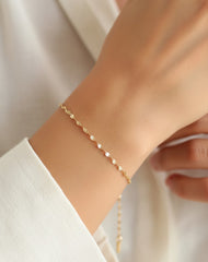 Solid 14K Gold Sequin Bracelet – Elegant Faceted Chain Jewelry for Her