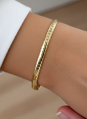 Real 14K Gold Flat Herringbone Bracelet 3.85 mm – Elegant Minimalist Jewelry Gift