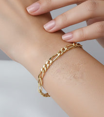 Solid 14K Gold Figaro Chain Bracelet 5 mm – Real Gold Italian Chain for Men & Women, Minimalist Everyday Jewelry Gift