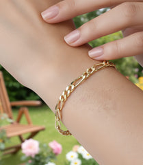 Solid 14K Gold Figaro Chain Bracelet 5 mm – Real Gold Italian Chain for Men & Women, Minimalist Everyday Jewelry Gift