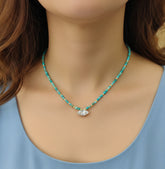 Natural Turquoise or Pearl Silver Necklace – Sterling Silver Genuine Turquoise Pendant, Boho Summer Beach Jewelry, Gift for Her