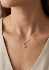 Dainty 14 Karat Gold Butterfly CZ Necklace – Solid Gold White Stone Charm Pendant, Elegant Gift for Her