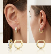 14K Solid Gold Baguette Hoop Earrings – Real Gold CZ Baguette Stone Huggie Hoops, Dainty Diamond Hoop Fine Jewelry, Luxury Gift for Her