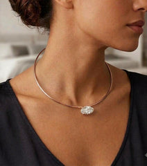 925 Sterling Silver Marquise CZ Choker Necklace – Minimalist Rigid Wire Collar, Gold Plated