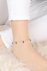 Silver evil eye Enamel Bead Silver Anklet