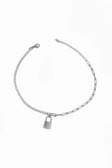 Half Tennis Half Cuban Chain Lock Silver Anklet, Simple Anklet•tennis anklet•clear stones