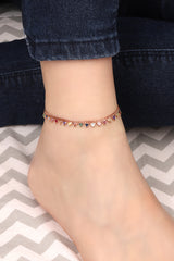 Colored Triangle Stone Silver Anklet