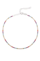 2 mm Colorful Stone Silver Tennis Anklet