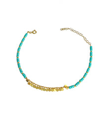 Turquoise Stone Sequin Silver Anklet