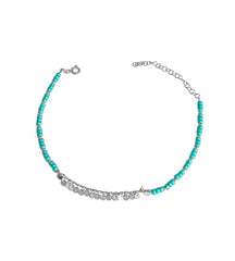 Turquoise Stone Sequin Silver Anklet