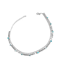 Dangling Turquoise Stone Sequin Silver Anklet