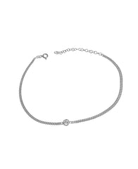 Cuban Link Chain Single Stone Silver Anklet