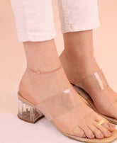 خلخال فضي بسلسلة كوبية مزينة بحجر واحد