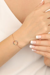 Colorful Stone Round Silver Bracelet