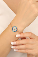 سوار فضي مع خرز عين الشر الكبيرة