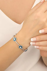 Silver 5 Glass Eye Bracelet, Silver Evil Eye Tennis Bracelet, Evil Eye Silver Bracelet
