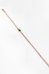 Green Baguette Stone Tennis Silver Bracelet