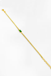Green Baguette Stone Tennis Silver Bracelet