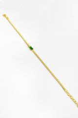 Green Baguette Stone Tennis Silver Bracelet