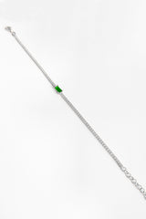 Green Baguette Stone Tennis Silver Bracelet
