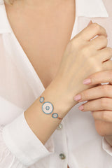 سوار فضي بثلاث عيون من خرز العين الشريرة الفيروزية