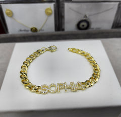 Cuba Chain Thick Name Bracelet, Silver Name Bracelet, Personalized Bracelet