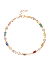 Rainbow sapphire emerald ruby multi gem tennis bracelet chain, 925 Silver Link Chain Bracelet – Handmade Simple Jewelry for Men & Women