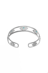 Evil Eye Stone Silver Cuff Bracelet