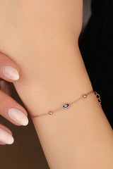 Evil Eye Beaded Silver Chain Bracelet