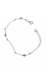 Evil Eye Beaded Silver Chain Bracelet