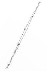 Double Row Evil Eye Beads Silver Chain Bracelet