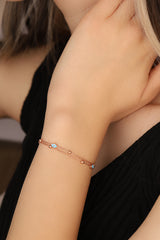 Double Row Enamel Evil Eye Beads Silver Chain Bracelet