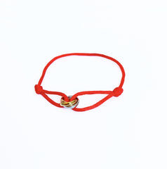 Tricolor Ring Sterling Silver Bracelet with Red Cord