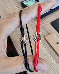 Tricolor Ring Sterling Silver Bracelet with Red Cord