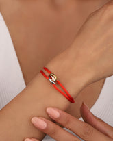 Tricolor Ring Sterling Silver Bracelet with Red Cord