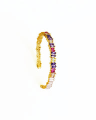 Colorful Baguette Stone Silver Bracelet, Colorful Stone Bangles
