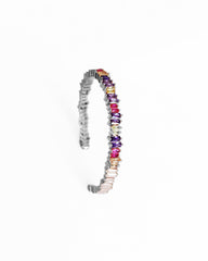 Colorful Baguette Stone Silver Bracelet, Colorful Stone Bangles
