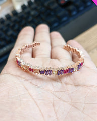 Colorful Baguette Stone Silver Bracelet, Colorful Stone Bangles