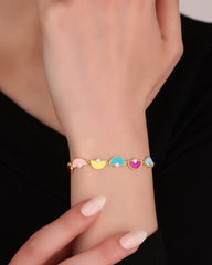 Rainbow Enamel Silver Bracelet for Women, Oriental Jewelry, Cloisonné Enamel