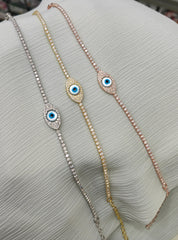 سوار عين الشر بسلسلة تنس 2 مم، سوار تنس، مجوهرات للحماية، هدية للأم