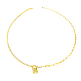 Half Tennis Half Italian Chain Lock Silver Choker Necklace