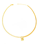 Half Tennis Half Gourmet Chain Lock Silver Choker Necklace - Cuban Link Chain