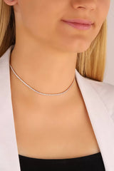 1,5 mm White Stone Silver Tennis Choker Necklace