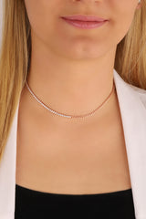 Silver Choker Necklace with Half Tennis Half Gourmet Chain