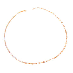 Silver Choker Necklace with Half Tennis and Half Italian Chain