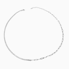 Silver Choker Necklace with Half Tennis and Half Italian Chain