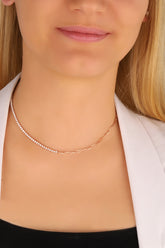 Silver Choker Necklace with Half Tennis and Half Italian Chain